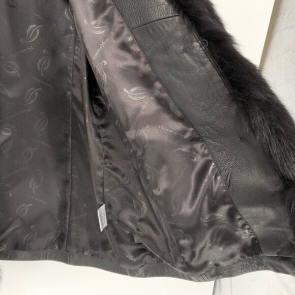 90’s Vintage Black Lambskin Leather Blue Fox Fur Collar Trim Jacket - Picture 5 of 14
